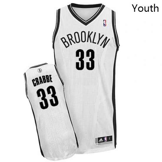 Youth Adidas Brooklyn Nets 33 Allen Crabbe Authentic White Home NBA Jersey